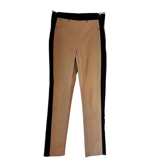 Women’s Joseph Ribkoff Pull On Trouser Pants Size 2 Khaki Tan Black Stripe - Picture 1 of 9